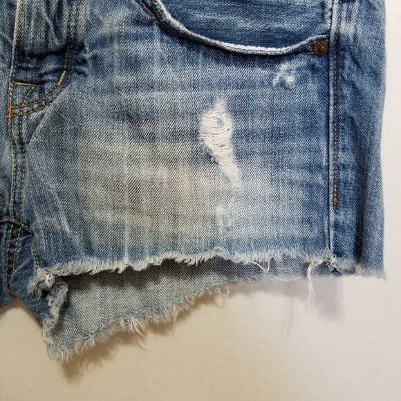 American Eagle shorts 2 distressed denim jean micro mini low rise Y2K whiskered - Picture 6 of 14